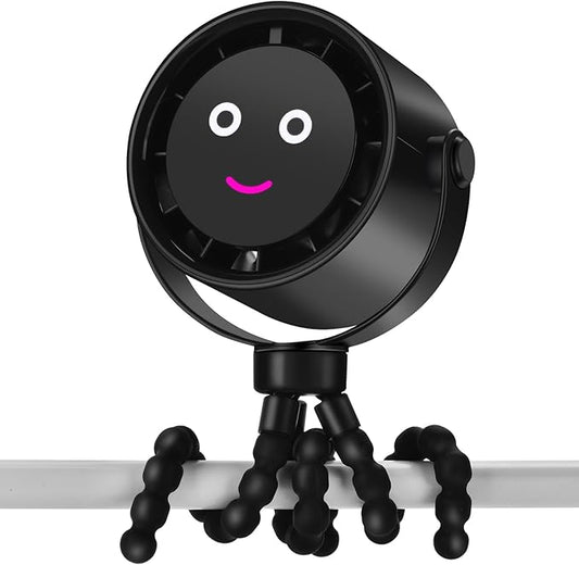 5000mAh Portable Stroller Fan with LCD Display, 5-Speed, Rechargeable Battery Operated, 360° Rotation, Tripod Clip, 17-Hour Battery Life for Carseat, Strollers, Cribs, Wheelchairs, Bedrooms & Travel-CubbioJoy