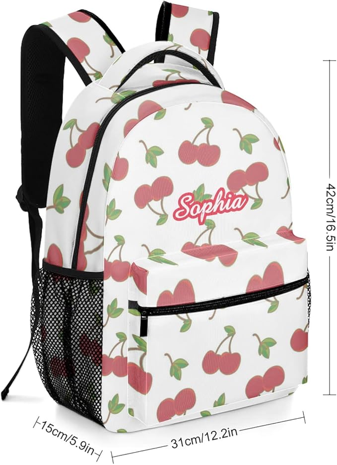 Cherry Pattern Custom Kids Backpack 16.5 Inch for Boy Girl, Personalized Waterproof Child School Travel Bag with Name-CubbioJoy