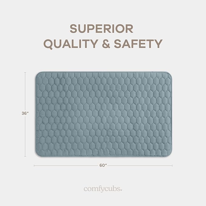 Comfy Cubs Rectangle Kids Play Mat - Small 36 x 60 inches Soft Quilted Baby Floor Mat with Non-Slip Bottom - Plush Design for Toddlers' Playtime and Relaxation - Comfortable and Durable - Pacific Blue-CubbioJoy