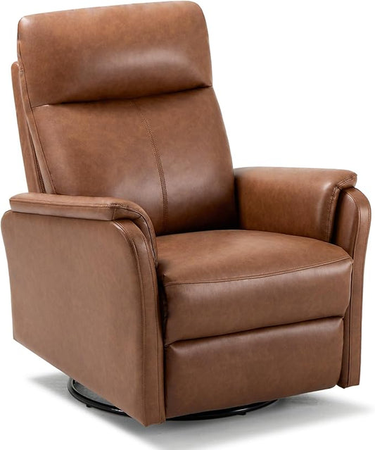 COLAMY Leather Swivel Recliner Chair with Footrest, Rocker Recliner High Back with Double-Layer Cushion, Glider Recliner for Nursery & Living Room, Bedroom, Cocoa-CubbioJoy