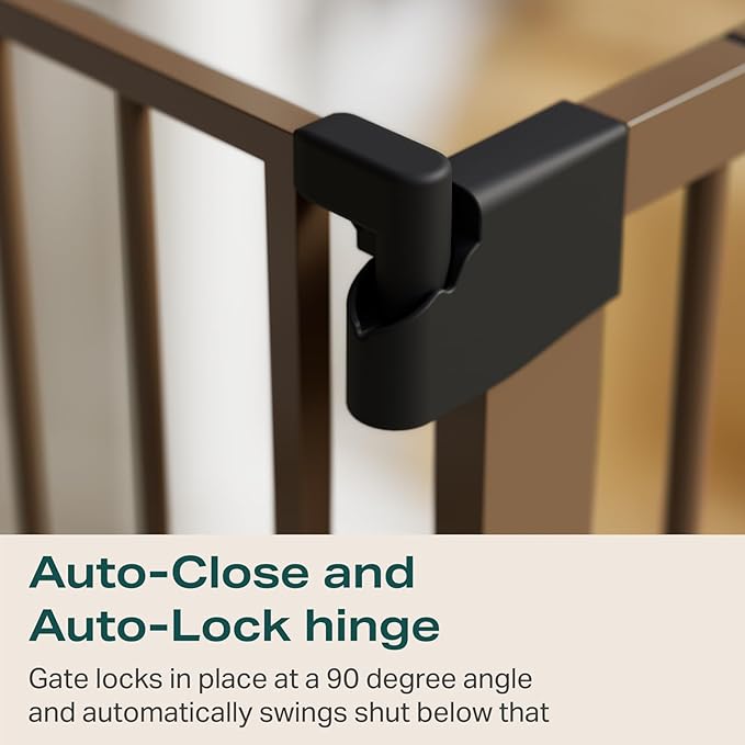 Cumbor 2 Pack 29.7-46" Baby Gate for Stairs, Mom's Choice Awards Winner-Auto Close Dog Gate for doorways, Easy Install Pressure Mounted Pet Gates indoor, Easy Walk Thru Wide Safety Gate for Dog, Brown-CubbioJoy