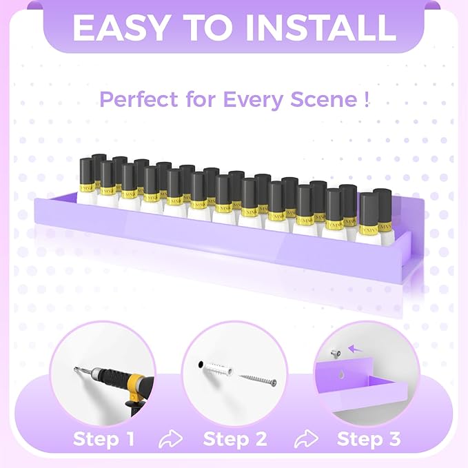 4 Pack 15 Inch Purple Acrylic Shelves, Kids Floating Bookshelf for Kids Room, Modern Nail Polish Rack Sunglasses Essential Oil Picture Ledge Display Toy Storage Wall Shelf-CubbioJoy