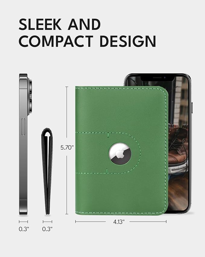 ALLIVE Genuine Leather Passport Holder With Airtag for Women Men - Travel Must-Haves, Airport Essentials, Passport Cover Gift - Green-CubbioJoy