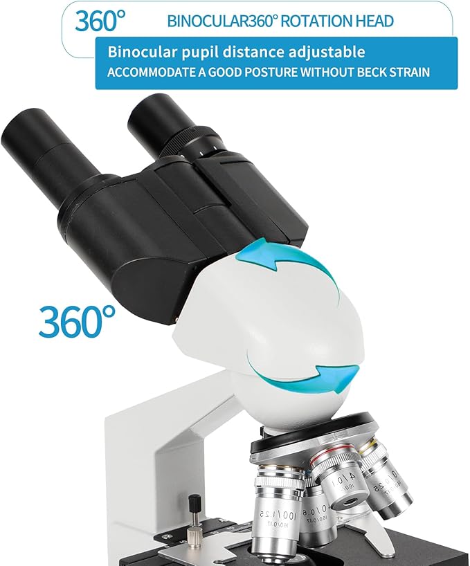 Binocular Compound Microscope, 40X-5000X Magnification, Wide-Angle Eyepiece WF10X WF25X, LED Light Source, XY axis Double-Layer Stage, Adult Microscope (Supports WiFi Wireless Connection)-CubbioJoy