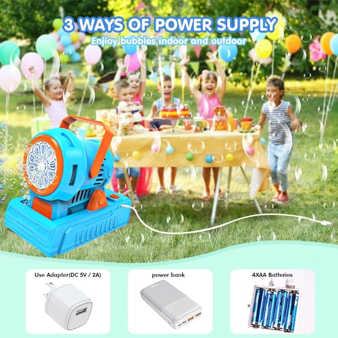 Automatic Bubble Machine 10 Holes Bubble Blower 20000+ Big Bubbles Per Minute Bubbles for Kids Portable Bubble Maker Operated by USB or Batteries for Outdoor Birthday Gifts Wedding Easter Party Favor-CubbioJoy