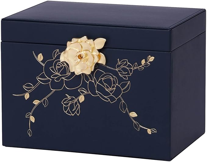 Jewelry Box with Lock for Girls: Jewelry Organizer for Dresser - 3-Drawer Earrings Storage Girls Women Gift (Dark Blue-CubbioJoy