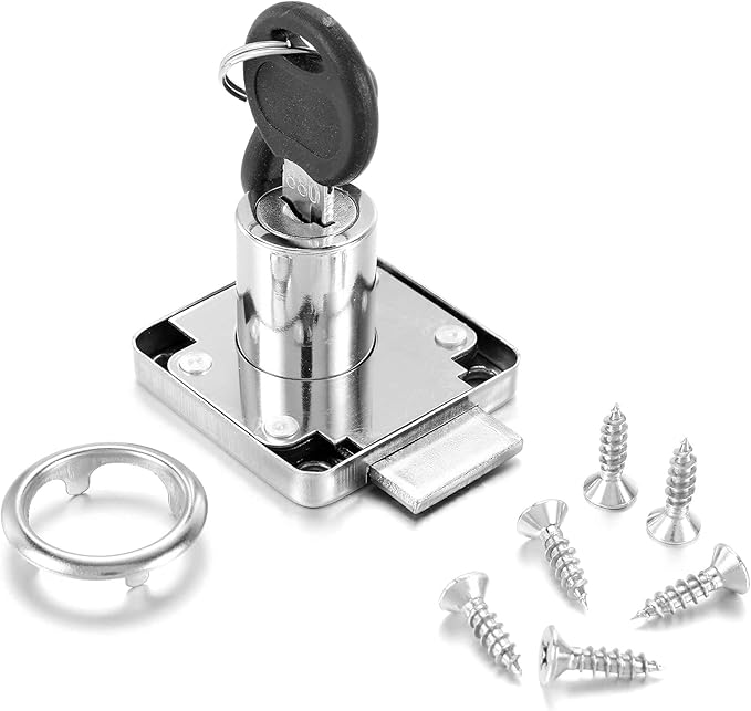 4 Pack Cabinet Drawer Locks with Keys, Keyed Alike Furniture Locker Lock, 3/4" 20mm Cylinder Cam Drawer Locks Chrome-Finish Zinc Alloy, Security cam Drawer Lock for Wardrobe Dresser Mailbox-CubbioJoy