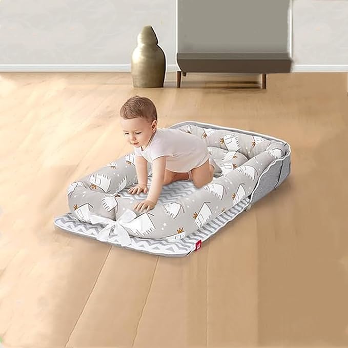 Baby Lounger for Newborn Portable Bag,Baby Lounger Play Mat for Awake-Time,Newborn Babies Essentials Gifts 0-24 Months Home Travel(Elephant Grey)-CubbioJoy