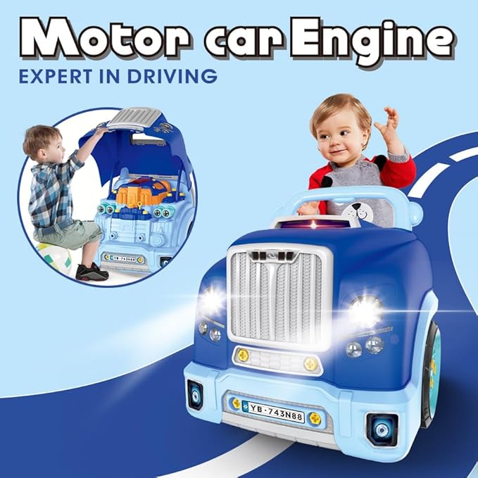 Interactive Truck Engine Toy with Removable Parts - Lights, Sounds, and Fun for Young Mechanics -Unleash Their Creativity and Motor Skills with This Truck Engine Toy (Bule)-CubbioJoy