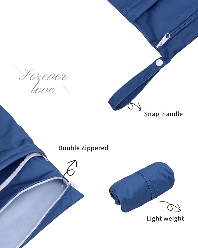 ALVABABY 3 Cloth Diaper Wet Dry Bags Waterproof Reusable with Two Zippered Pockets Travel Beach Pool Daycare Soiled Baby Items Yoga Gym Bag for Swimsuits or Wet Clothes Small medium Large 3L-SML01-CubbioJoy