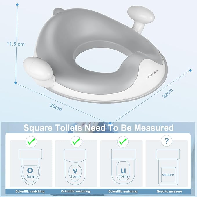 ANGELBLISS Baby Potty Training Toilet Seat with Soft Cushion Handles, Haute Collection, Double Anti-Slip Design and Splash Guard for Boys and Girls (Grey)-CubbioJoy