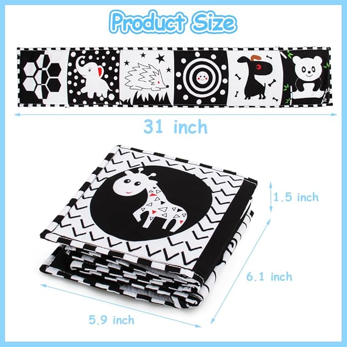 Cawgug Black and White High Contrast Baby Toys for Newborn Brain Development Tummy Time Soft Book Babies 0-3 6-12 Months Montessori Learning Activities Infant and Sensory Visual Stimulation Toys-CubbioJoy