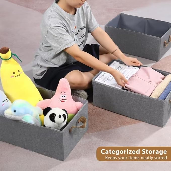 10 Pack Large Capacity Storage Bins, 25L Fabric Closet Organizer With Handles, Collapsible Baskets for Shelves, Clothing, Sheets, Books, Toys (Gray)-CubbioJoy