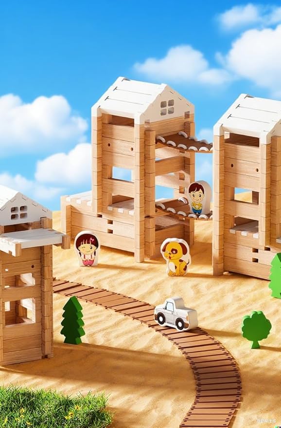 105Pcs Wooden Building Blocks Construction Set for Kids Ages 3-8,Preschool Learning Toys for Toddlers, Boys & Girls Birthday Gift, Educational STEM Toy-CubbioJoy