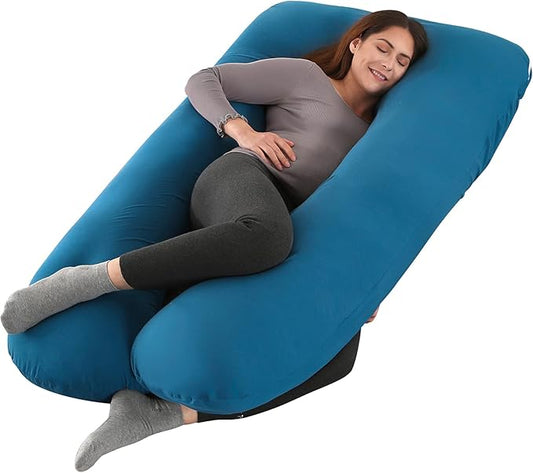 Amagoing 55 inches Pregnancy Pillow, U Shaped Maternity Full Body Pillow for Women, Support for Hip, Leg, Back Pain, Washable Jersey Cover, Double Zipper, Pregnancy Must Haves-CubbioJoy