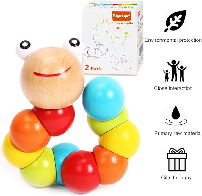 Baby Toys 6 to 12 Months, 12-18 Months, 3-6 Months Developmental, Tummy Time Toys Crawling Toys - Infant Toys - Caterpillar Twisting Baby Boy and Baby Girl Toys (2 Pack) (Rainbow)-CubbioJoy
