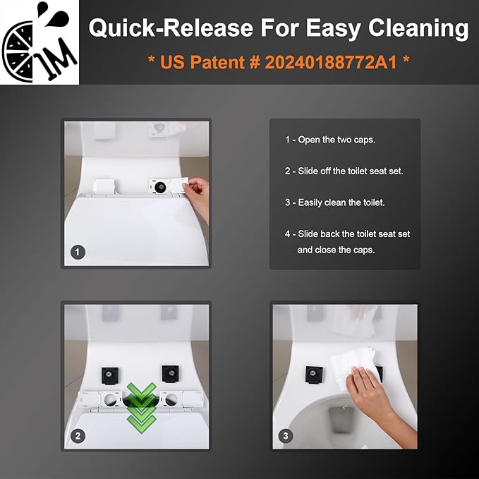 1M Soft Close Toilet Seat Round, Patented Quick Releasing for Easy Cleaning, Anti-Wiggling Design, Easy Installation (2PCS Pack)-CubbioJoy