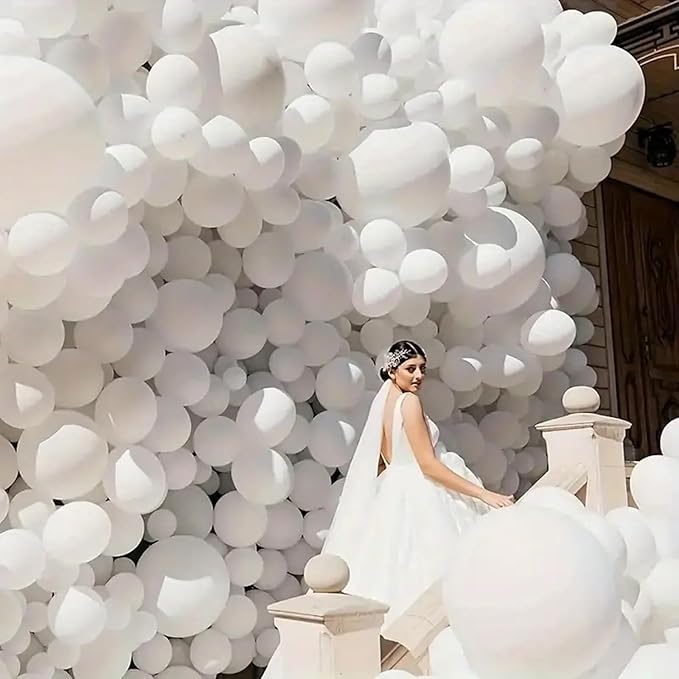 140pcs Balloon Arch Kit, White Balloons of Different Sizes Pack of 18 12 10 5 Inch Party Balloon Kit for Birthday Party or Balloon Arch as Graduation Wedding Baby Shower Anniversary Party Decorations-CubbioJoy