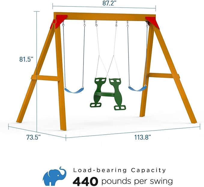 DIY Swing Sets for Backyard, Wooden Playground Sets with Glider Swing and 2 Belt Swings, Kids Outdoor Play Equipment, Outdoor Playset-CubbioJoy