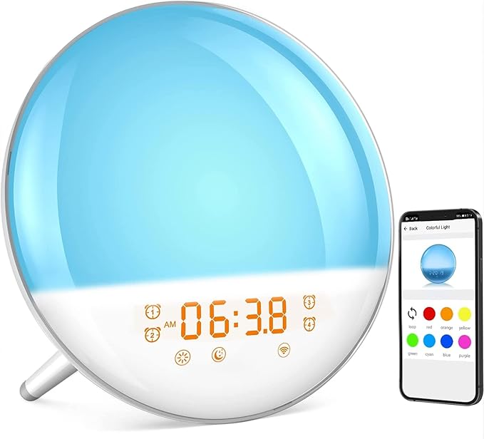 Dekala Smart Sunrise Alarm Clock for Kids, Wake Up Light for Bedrooms, Teens Heavy Sleepers,Sleep Aid with FM Radio, Sunrise/Sunset Simulation, 4 Alarm Clock, 7 Natural Sounds, APP Remote Control-CubbioJoy
