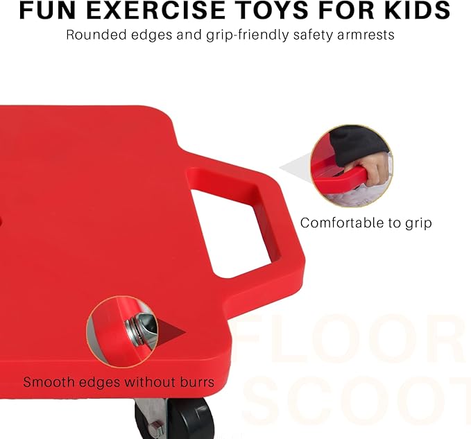 2 Plastic Scooter Boards with Handles for Kids Sitting and Sports Training, with 1 Ring, 2 Ropes and 4 Beanbags, Indoor and Outdoor Play-CubbioJoy