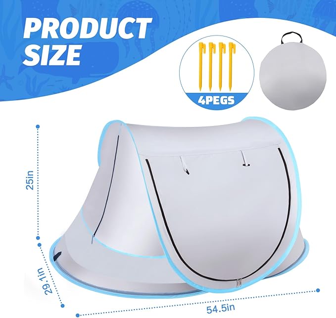 Baby Beach Tent with Baby Hat, Pop Up Toddler Travel Bed with Sun Hat for Boys or Girls, Sun Shade for Toddler Camping, Infant Portable Sun Shade, Summer Beach Baby-CubbioJoy