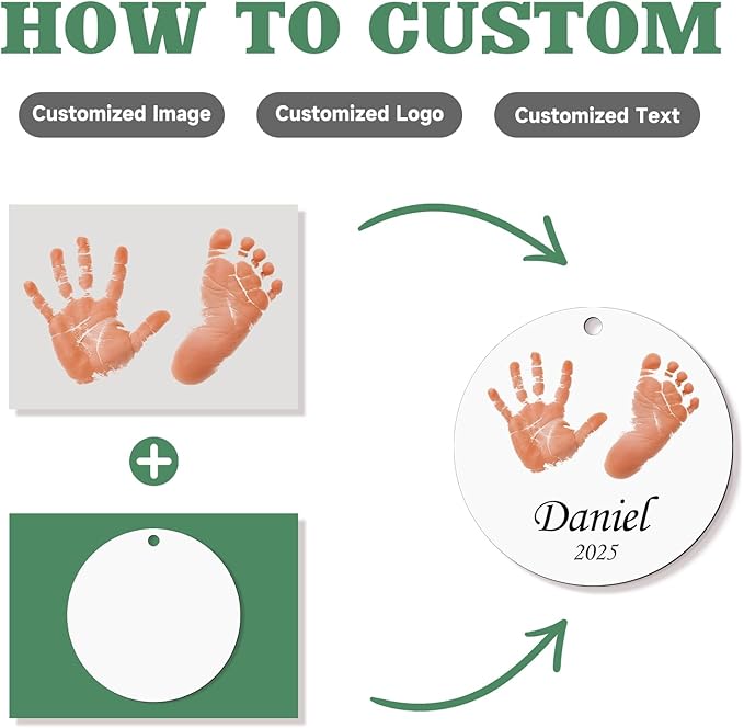 Baby Hand and Footprint Ornament - Baby's Frist Christmas Ornament with Photo, Name, Date - Personalized Baby Gift, Newborn Keepsake, New Mom Gifts-CubbioJoy