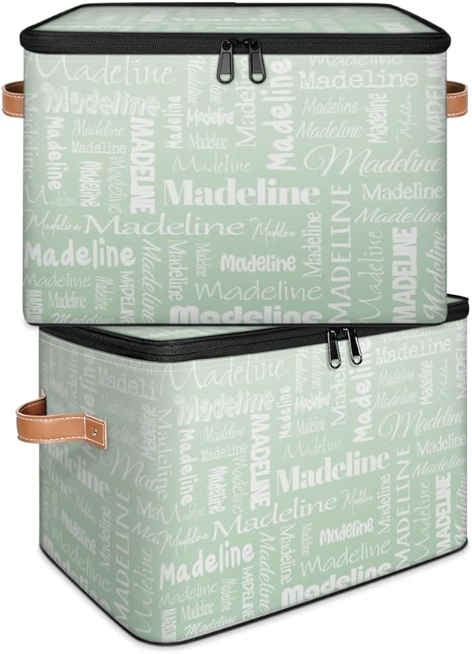 Custom Storage Basket with Name, Personalized Storage Bins with Zipper Lid, Foldable Fabric Storage Box Large capacity with Handle Green-CubbioJoy