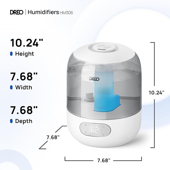 Dreo Humidifiers for Bedroom, Cool Mist Ultrasonic Humidifiers with 30Hr Runtime, Top Fill 3L Tank, Easy Clean, Humidity Sensor, Night Light for Baby, Nursery, 360° Nozzle for Plants and Home, Grey-CubbioJoy