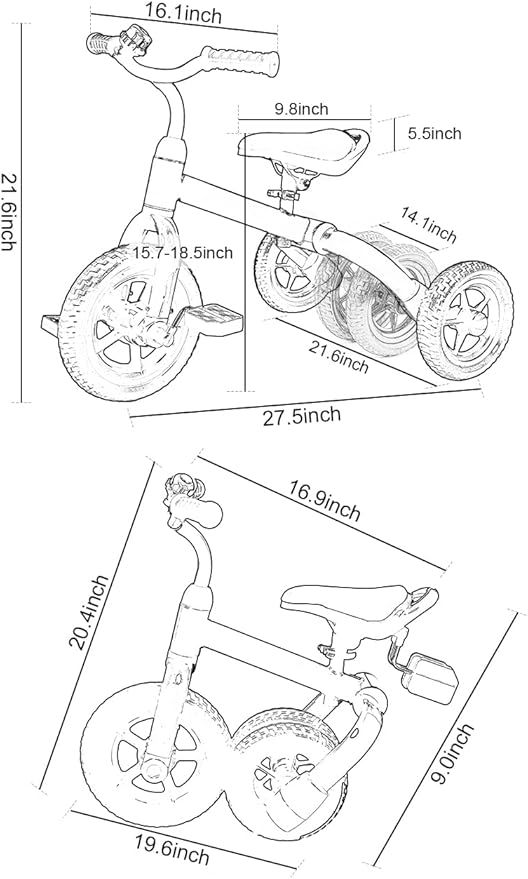 Ancaixin 3 in 1 Toddler Tricycles for 2-5 Years Old Boys Girls with Adjustable Seat Detachable Pedal and Bell, Foldable Baby Balance Bike Riding Toys, Kids Birthday Christmas New Year Gift (Silver)-CubbioJoy