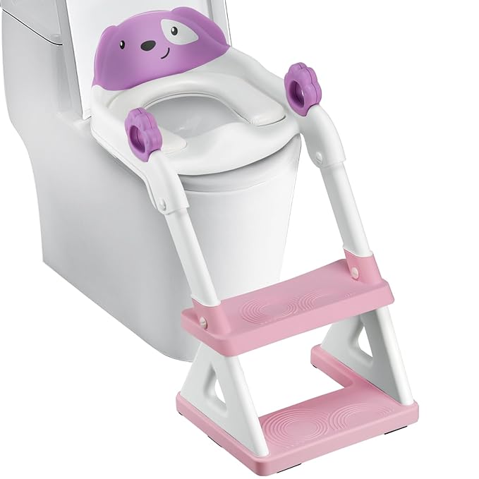 2 In 1 Potty Training Toilet Seat & Toddler Step Stool, Bottom Triangle Stability Toddler Toilet Seat, Adjustable Step & Seat Height Potty Seats for Toddlers Boys Girls (Purple)-CubbioJoy