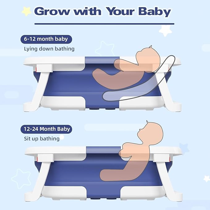 Collapsible Baby Bathtub,Baby Bath Tub with Soft Cushion & Thermometer,Baby Bathtub Newborn to Toddler 0-36 Months,Portable Travel Baby Tub-CubbioJoy