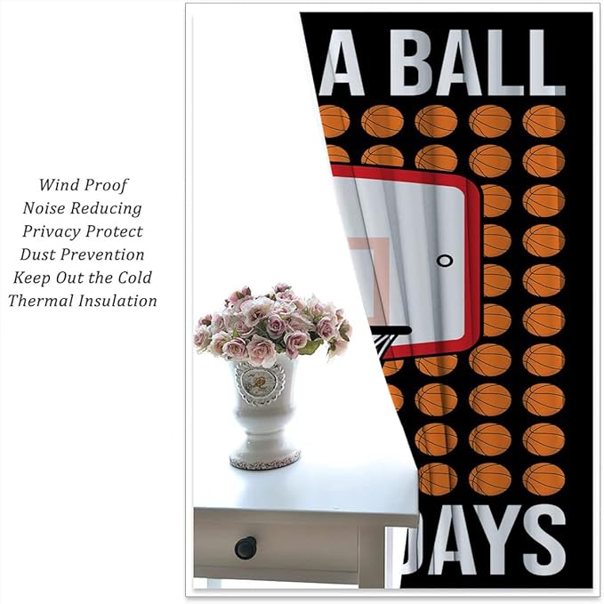 Basketball Blackout Curtains for Boy Girl Room Darkening Decor,Sports Themed Hoop and Many Basketballs Bedroom Living Room Home Rod Pocket Thermal Insulated Window Curtain/Drapes Panel,84x84 Inch…-CubbioJoy