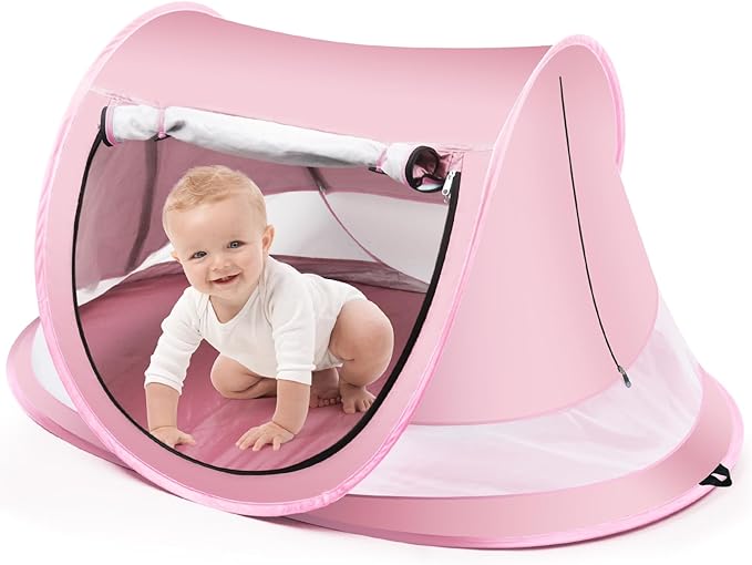 Baby Beach Tent,Large Pop Up Beach Tent Sun Shade for Beach,Portable Baby Travel Tent with Mosquito Net,Indoor Baby Play Tent,UPF 50+ UV Protection Sun Shelters for Infants-CubbioJoy