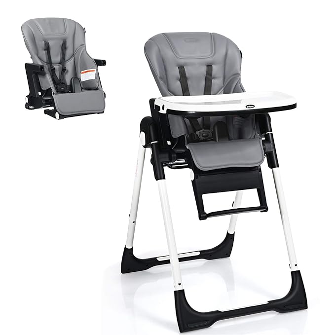 INFANS 4 in 1 High Chair–Booster Seat, Convertible Highchair w/Adjustable Height and Recline,Removable Tray,DetachableCushion, Installation-Free,Simple Fold for Baby, Infant& Toddler-CubbioJoy
