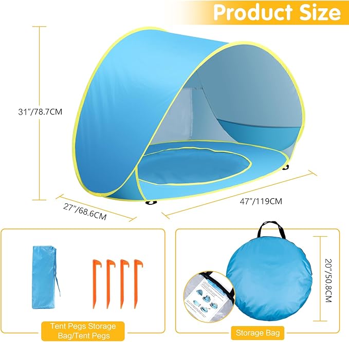 Baby Beach Tent Pop Up Beach Tent Baby Tent for Beach, Portable Shade Pool UV Protection Sun Shelter for Infant-CubbioJoy
