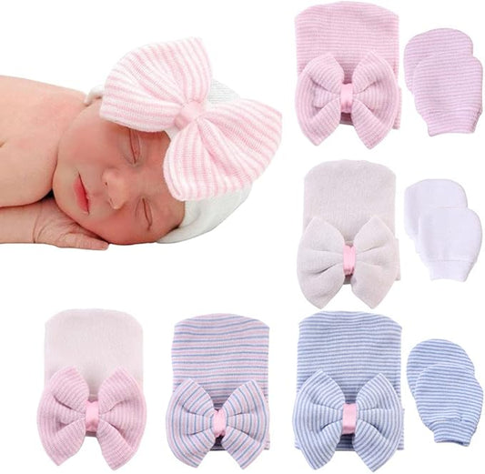 Baby Caps and Mittens Newborn Hospital Beanie Hats No Scratch Gloves Soft Babies Gift Set for Boys Girls-CubbioJoy