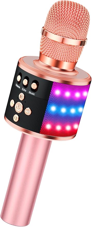 BONAOK Karaoke Microphone for Kids & Adults - Bluetooth Microphones Singing Mic with Disco Lights, Echo Effect, Built-in Speaker Portable Karaoke Player for Party Travel Gifts Q78(Rose Gold)-CubbioJoy