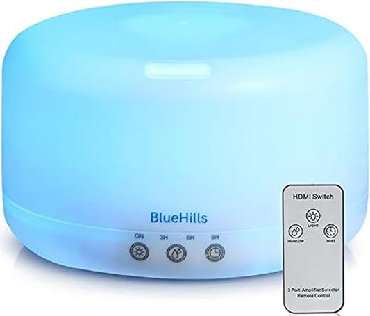 BlueHills Premium 1000 ML XL Essential Oil Diffuser Aromatherapy Humidifier with Remote for Large Room Home 18 Hour Run Huge Coverage Area 1 Liter Mood Lights Extra Large Capacity White D001-CubbioJoy