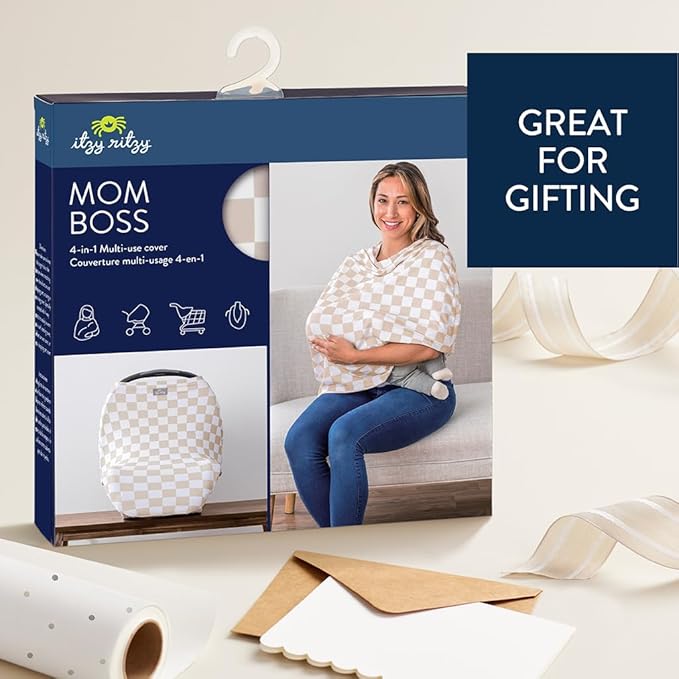 Itzy Ritzy 4-in-1 Nursing Cover, Car Seat Cover, Shopping Cart Cover & Infinity Scarf – Breathable, Multi-Use Nursing Cover Up for Breastfeeding, Carseat Canopy & Stroller Cover (Checkerboard)-CubbioJoy