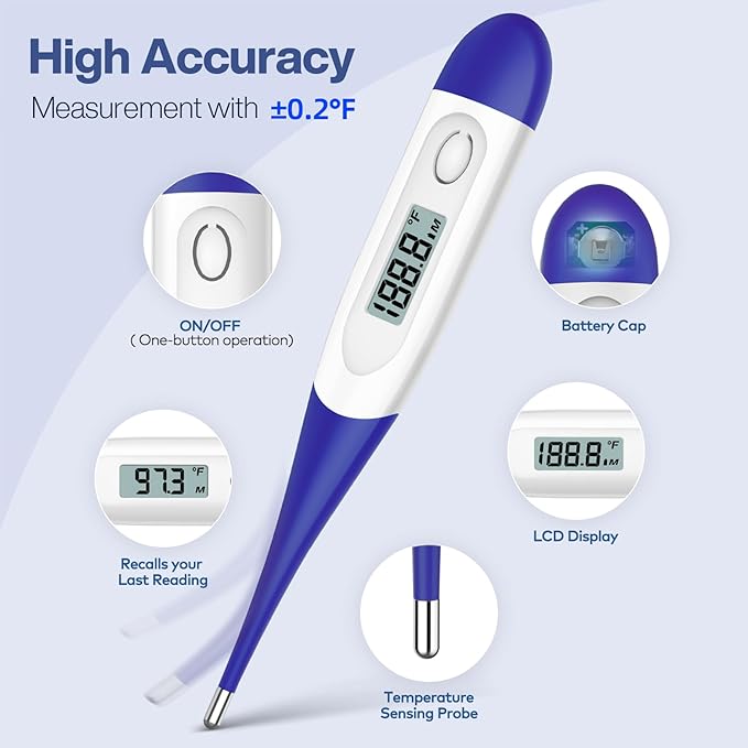 Boncare 10 Seconds Digital Thermometer for Adults and Kids - Accurate & Safe Rectal Thermometer for Baby with Fever Alarm, Oral Thermometer FSA HSA Eligible (Dark Blue)-CubbioJoy