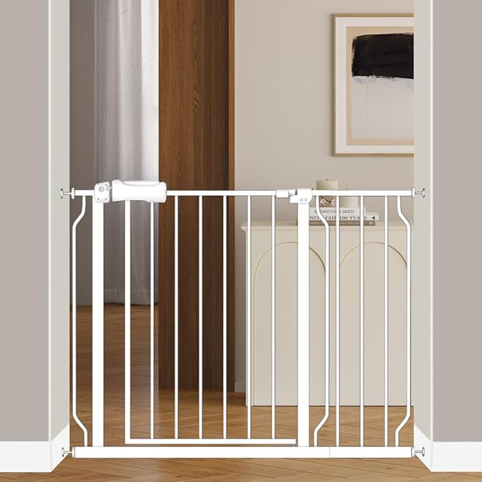 Baby Gate for Doorways Stairs Hallway 38.5 to 43.5 Inch Wide, Walk Through Child Gates with Pressure Mounted Extention Kit, Indoor Safety Child Gates for Kids or Pets-CubbioJoy