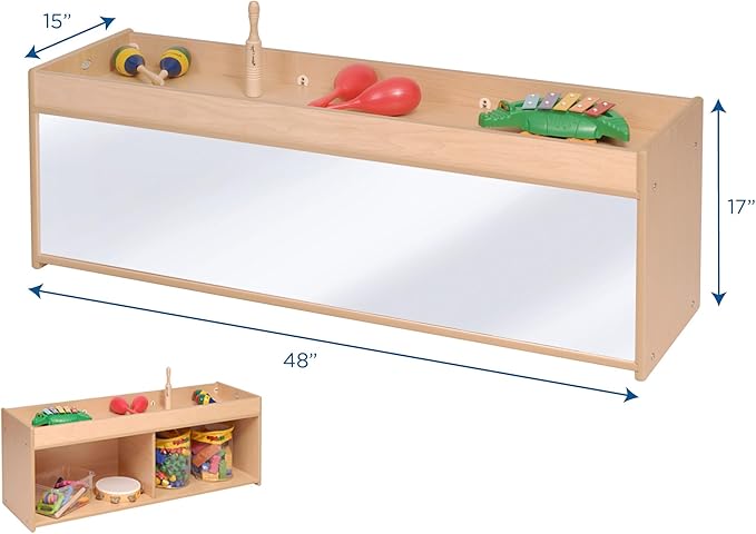 Angeles Value Line Toddler Storage with Mirror Back, Classroom Shelves and Daycare Furniture, Kids' Bookcases Cabinets & Shelves, 48" L x 15" W x 17" H-CubbioJoy