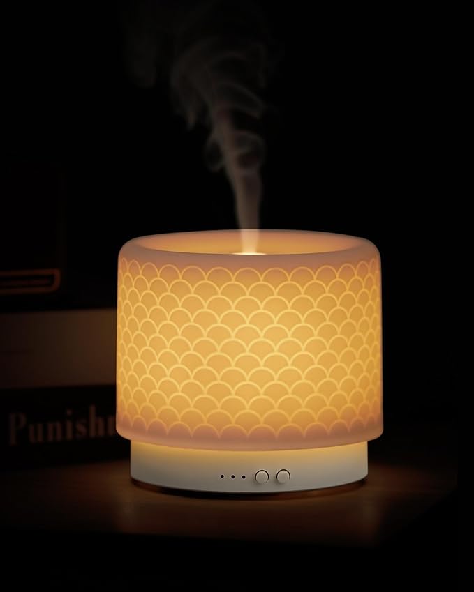 Ceramic Essential Oil Diffuser 280ml- Aromatherapy Diffuser with Ultrasonic Cool Mist Humidifier, Night Light, Timer, Auto Shut-Off, Large Room Aroma Diffuser for Home, Bedroom, Office, Yoga-CubbioJoy