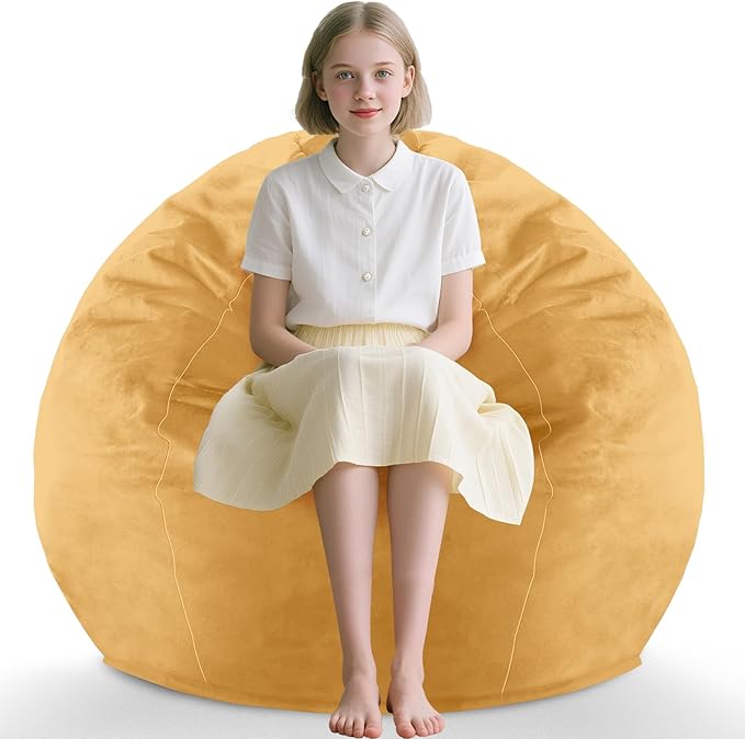 2FT Bean Bag Chair, Comfy Bean Bag Chairs with Memory Foam Filled, Fluffy Beanbag Sofa with Dutch Velvet Cover, Teardrop BeanBag Chairs for Living Room, Playroom - Mustard-CubbioJoy