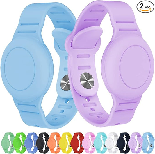 2 Pack Waterproof Bracelet for AirTag Kids, Hidden Silicone Wristband for AirTag, GPS Tracker Case for Air Tag Holder Strap Band for Child Toddler, Secure Anti-Loss Protection(Blue Purple)-CubbioJoy