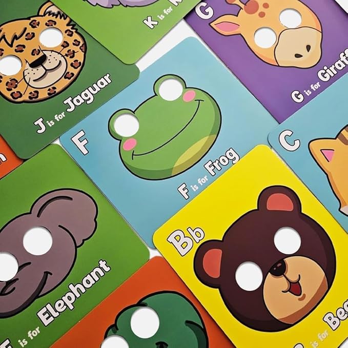 26 PCS Alphabet ABC Flash Cards with Animal Masks, Alphabet mask Cards, Giant Letter ABC Animal Faces Flash Learning Flashcards, Interactive Education Games, Learn Letters (Multicolor, 3Pcs)-CubbioJoy
