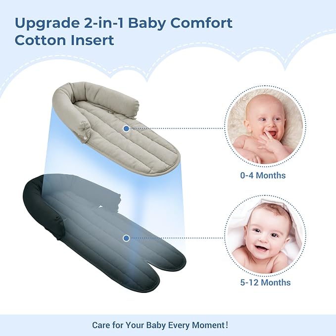 COOLBEBE Upgraded 2-in-1 Babybody Supports for Newborn Infant - Extra Soft Breathable Car Seat Insert Cushion Pad, Perfect for Carseat, Stroller, Swing, Bouncer Black-CubbioJoy