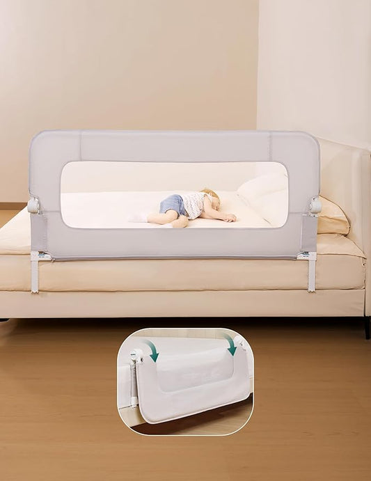 BABELIO Bed Rail for Toddlers, 59" Wide Swing Down & Adjustable Height Toddler Bed Rails for Kids/Elderly/Adults, Baby Side Railing for Twin/Full/Queen/King Size-CubbioJoy