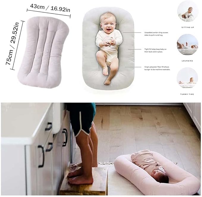 Baby Lounger Pillow, Infant Lounger for 0-24 Months, Soft Cotton and Portable Baby Lounger for Home (Pink)-CubbioJoy